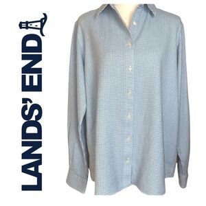 Lands' End Portuguese Flannel Blue Houndstooth Button Up Shirt Sz L(14/16)